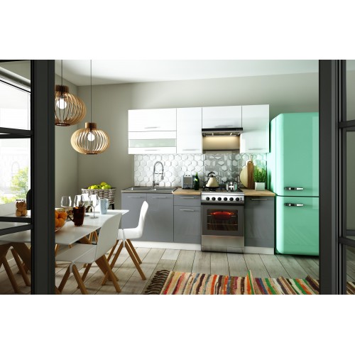 Virtuves komplekts TIFFANY 220, pelēks glancēts/balts glancēts